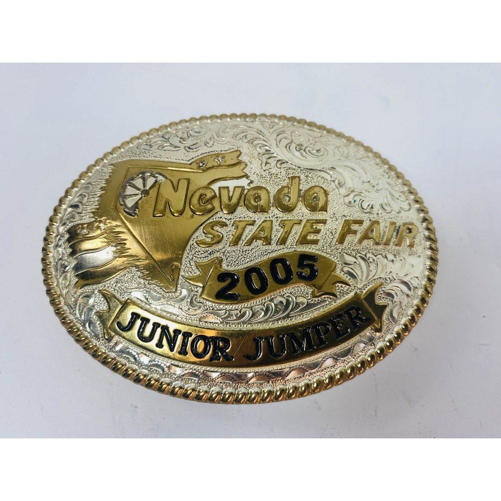 Nevada State Fair Junior Jumper 2005 Belt Buckle Crumrine Silver Gold‎ Tone